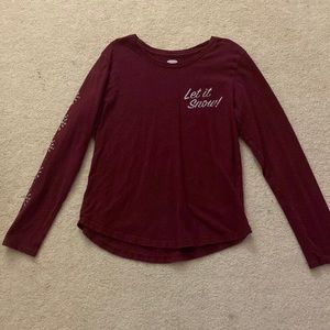 Old Navy Long Sleeve T-Shirt | “Let it Snow!” | G (10-12) | color: Maroon|